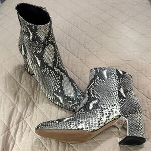 Essex Lane Gabriella Black Multi Sand Snake Ankle Boots. Metallic trim at heel.